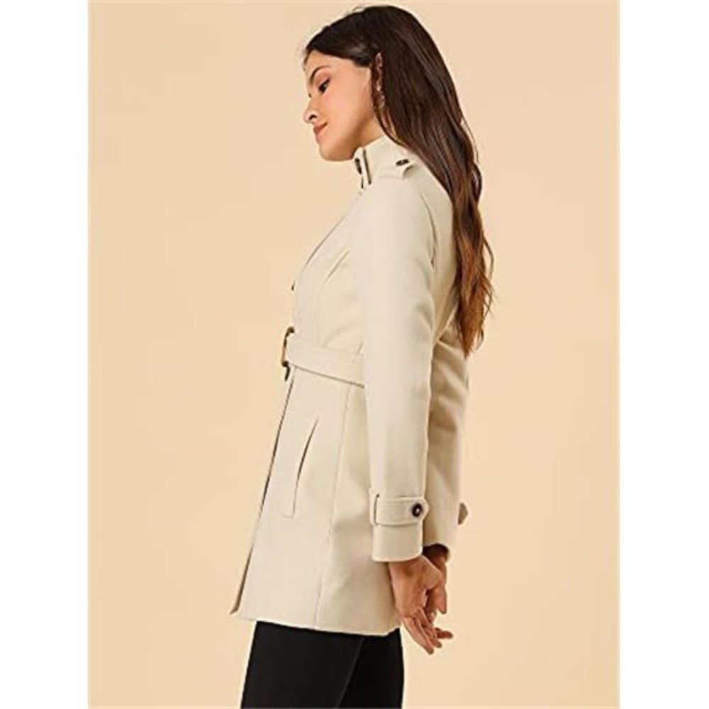 Women's Stand Collar Double Breasted Pockets Trendy Outwear Winter Coat - Picture 5 of 7